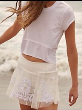 FP Movement White Embroidered Sheer Skirt NWT M